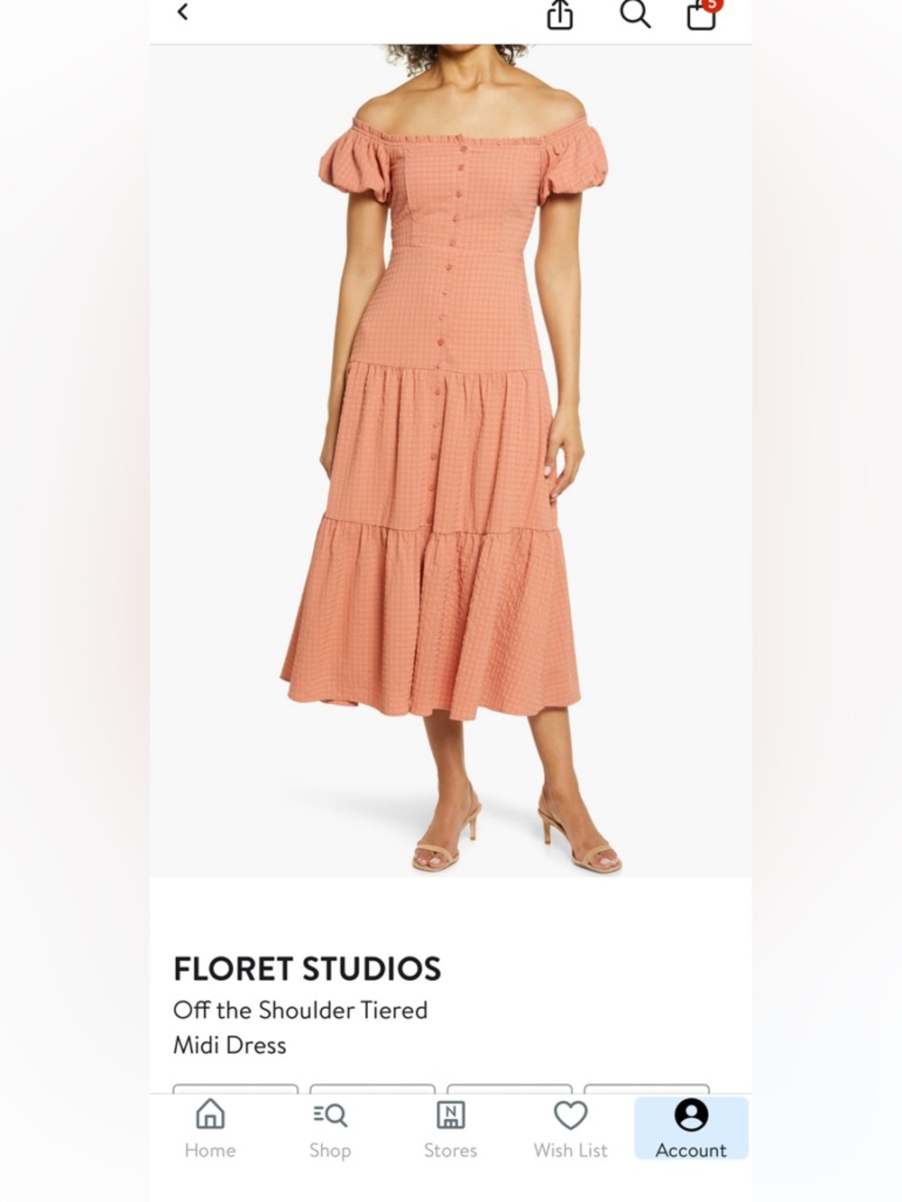 Floret Studios Off-the-Shoulder Tiered Midi Skirt — Peach